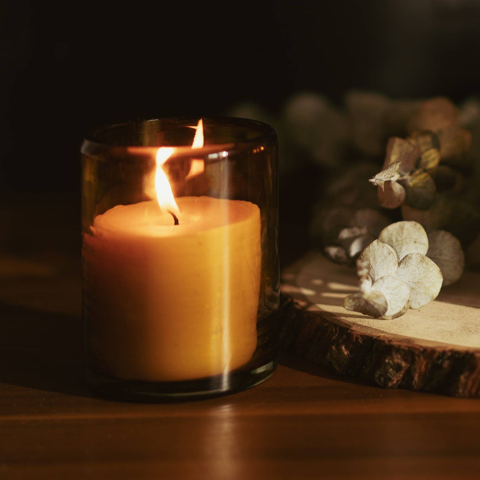 Pure Beeswax Candle In Blown Glass