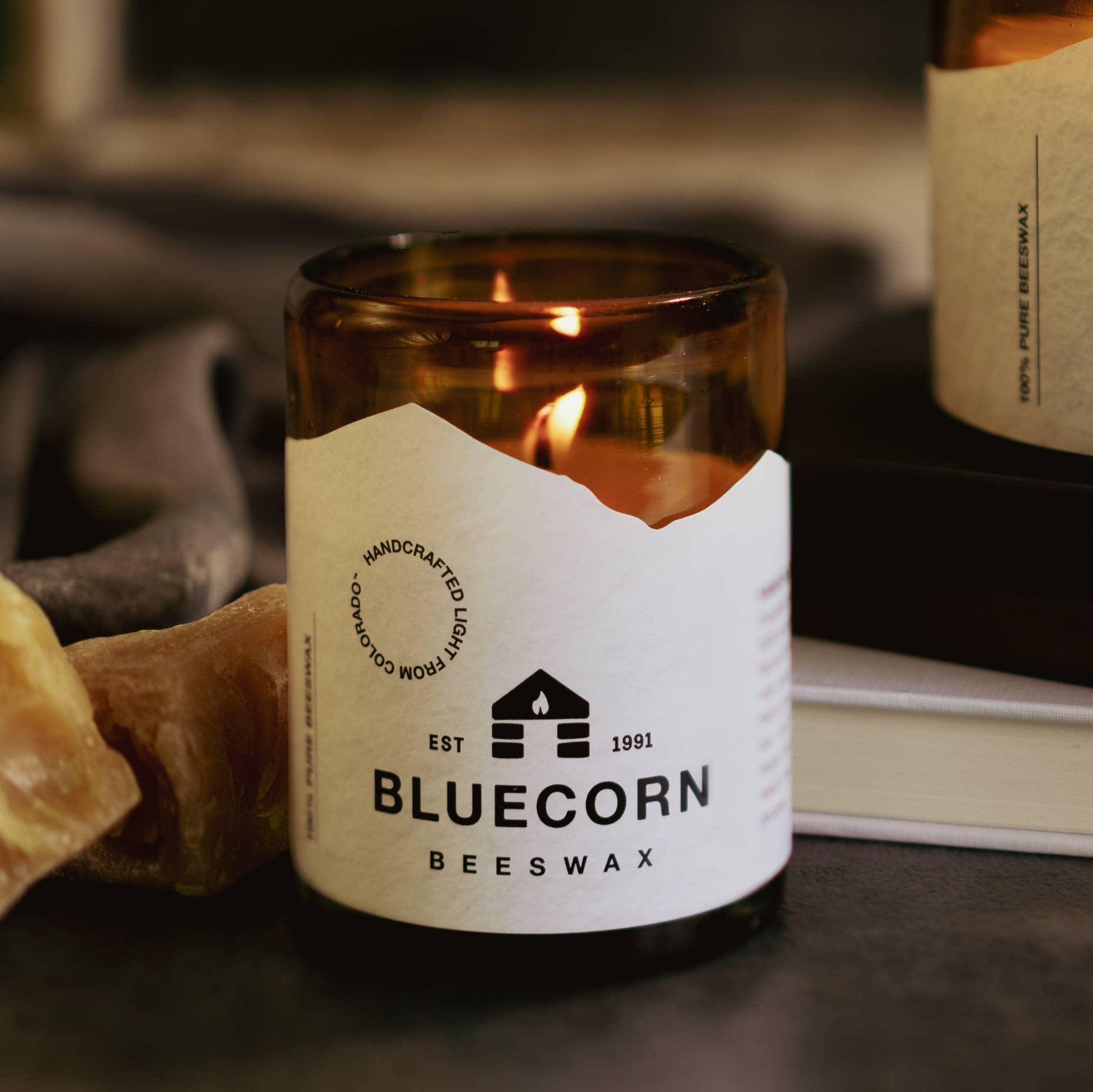 Pure Beeswax Candle In Blown Glass