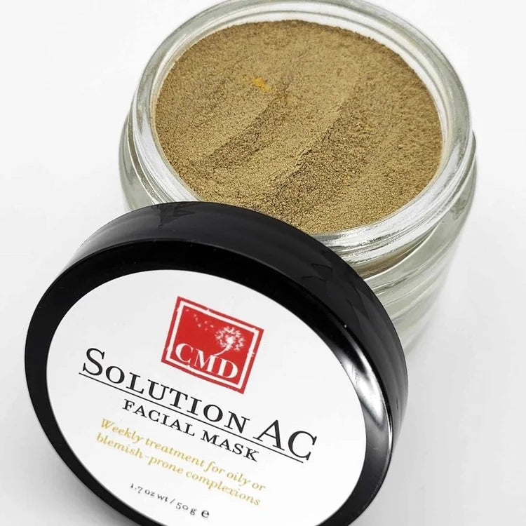 Facial mask in a jar with CMD Solution AC branding on a white background