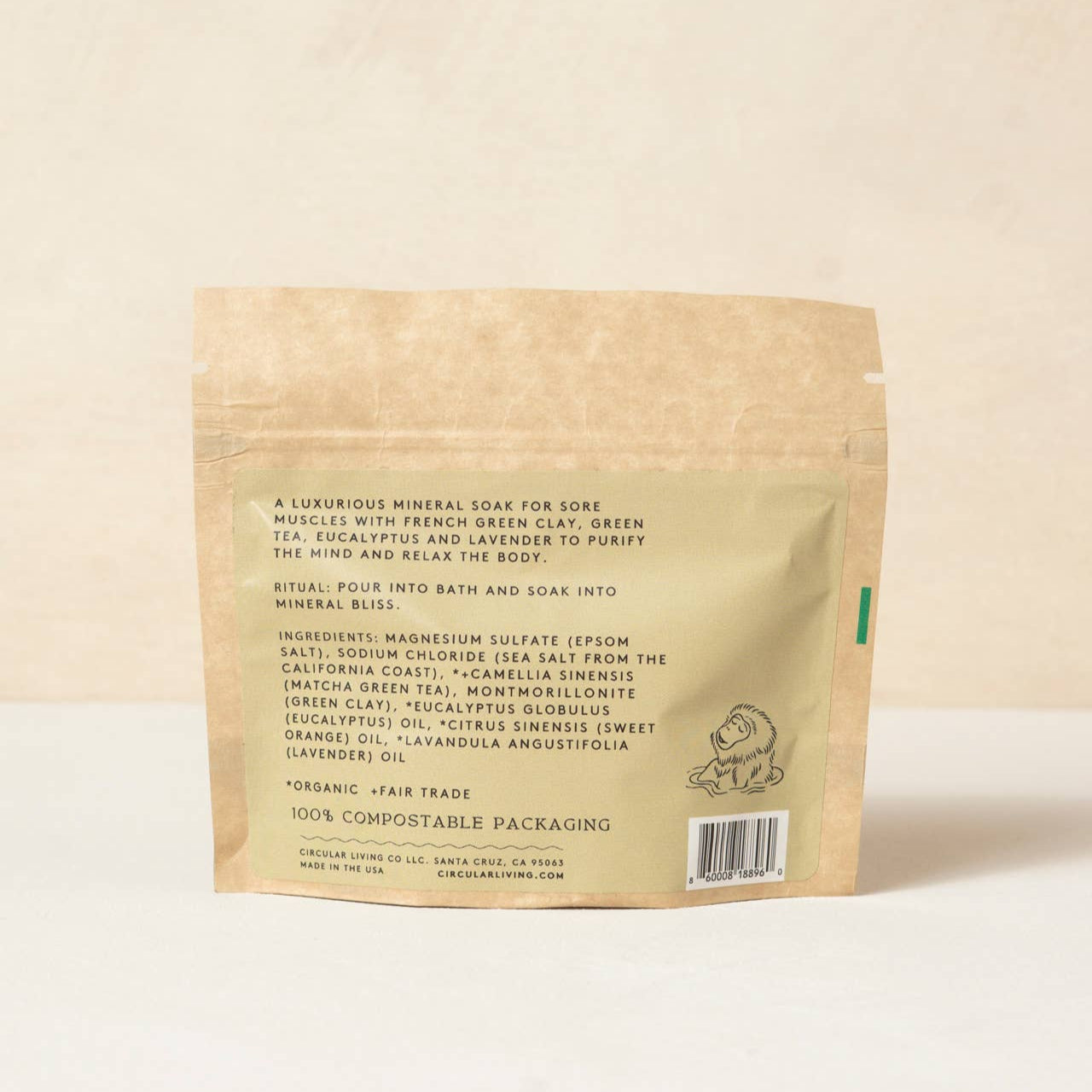 Kraft paper packaging with text on a beige background