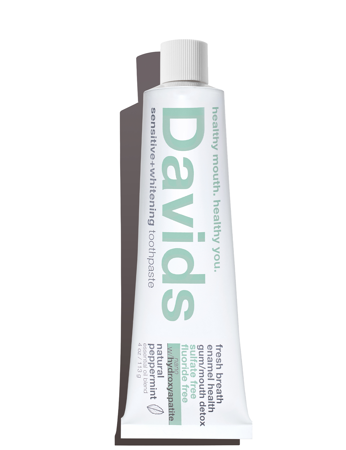 Tube of Davids toothpaste on a white background