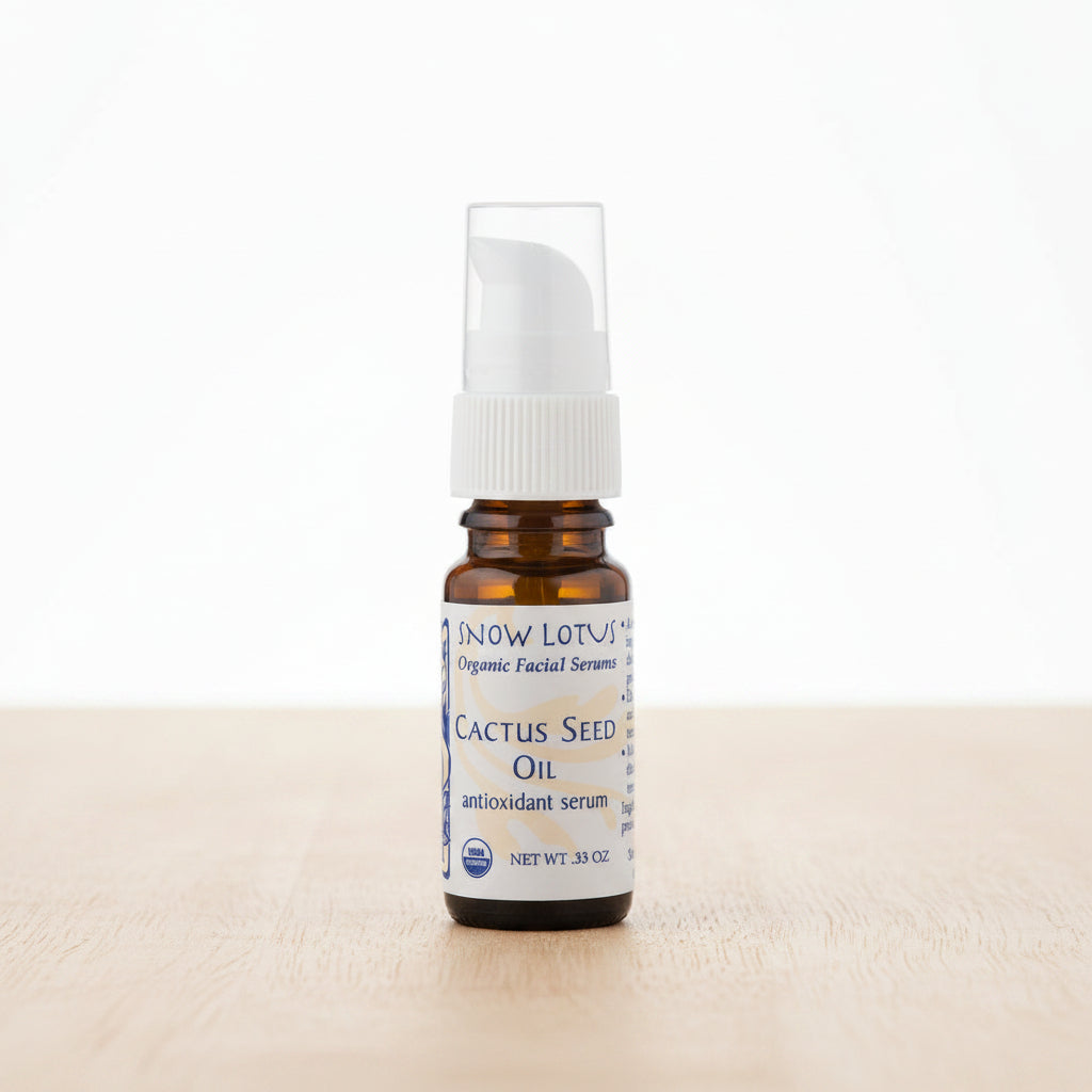 Bottle of Snow Lotus Cactus Seed Oil on a white background