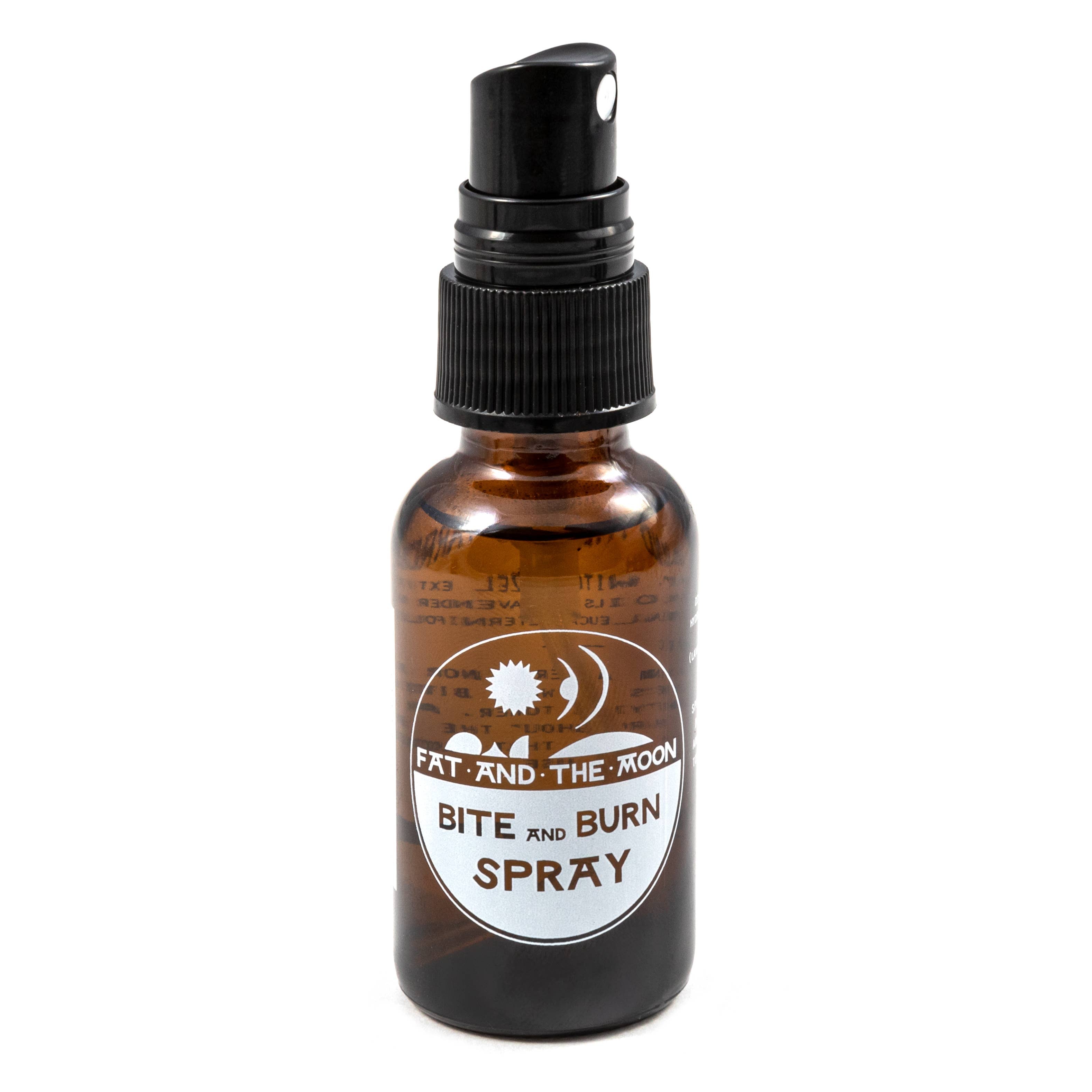 Brown spray bottle labeled 'Bite and Burn Spray' on a white background