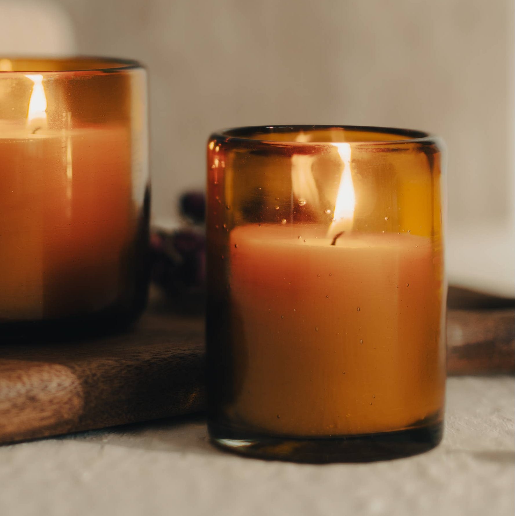 Pure Beeswax Candle In Blown Glass
