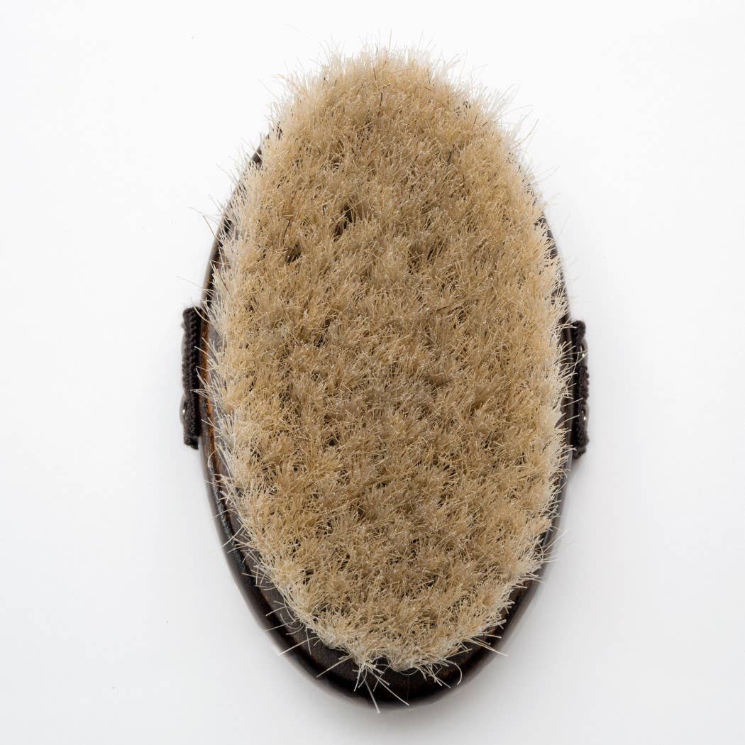 Oval-shaped brush with bristles on a white background