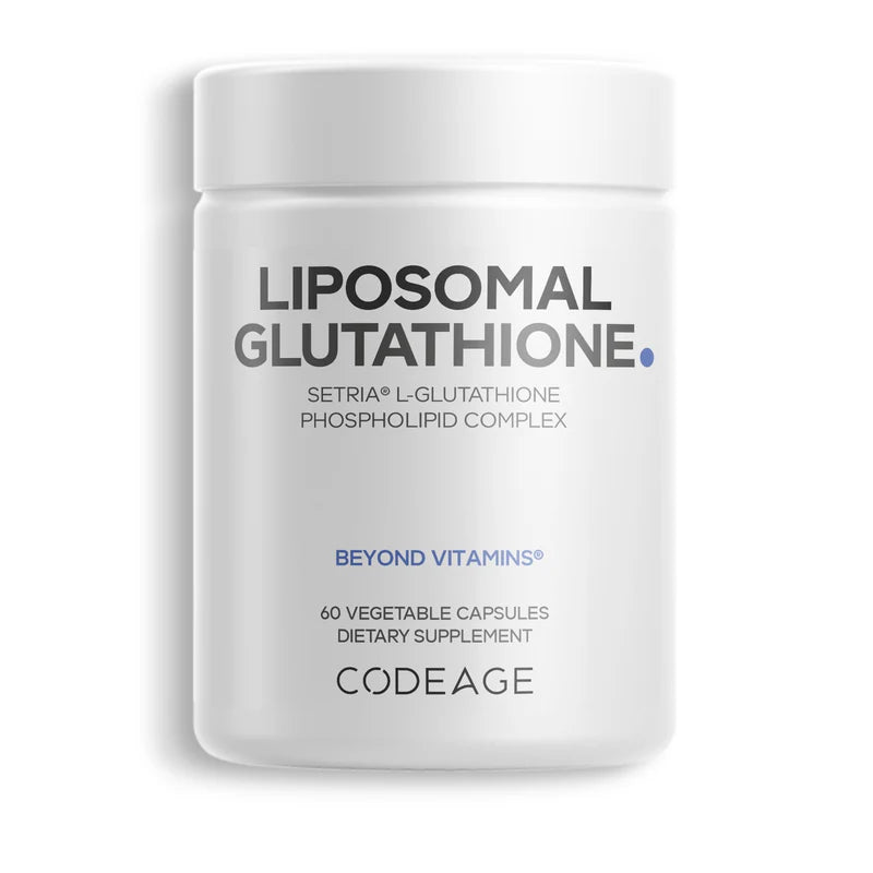 Supplement container labeled 'Liposomal Glutathione' by Beyond Vitamins on a white background