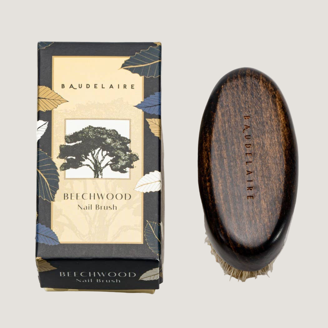 Baudelaire beechwood nail brush with packaging on a white background