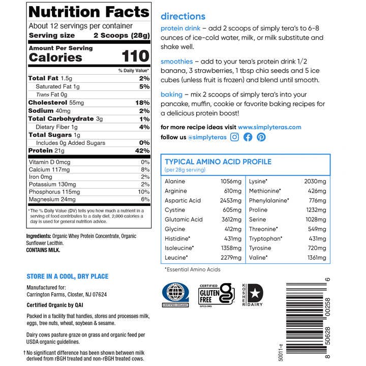 Organic Whey Protein, Plain Unsweetened